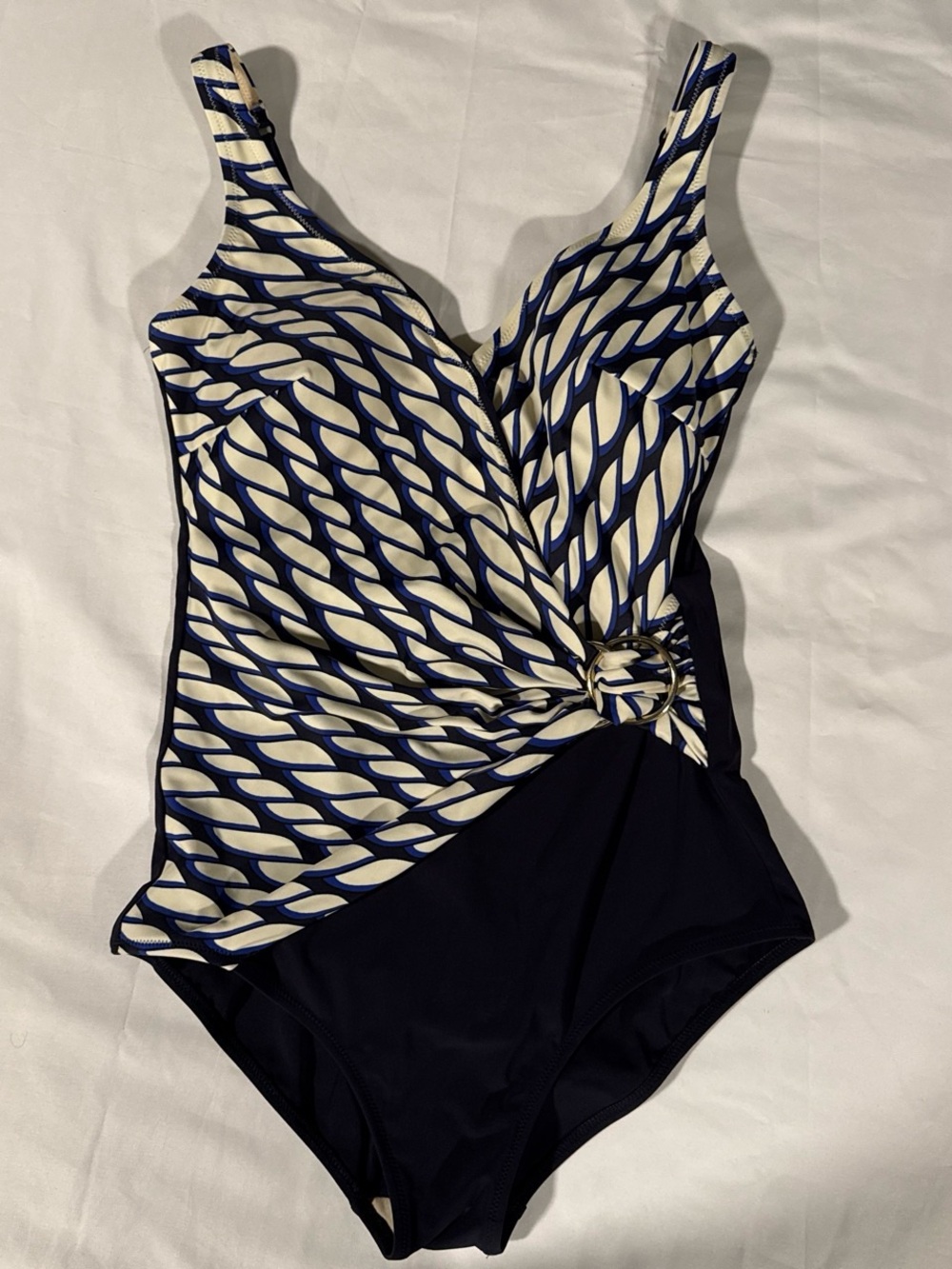 Anita Navy and White One-Piece Swimsuit with Side Ring